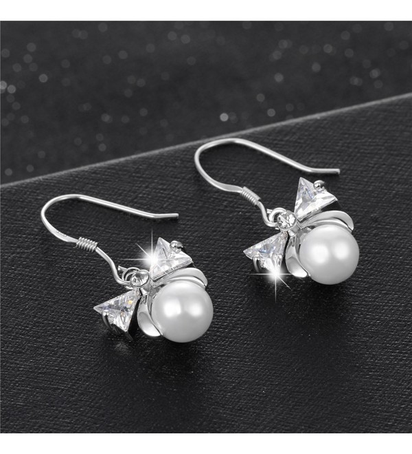 925 Sterling Silver Hook Pearl Drop Earrings Kids Girls White Simulated ...