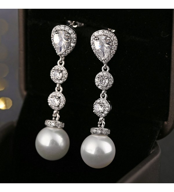 Pearl Dangle Earrings Wedding Rhinestone - C11862COH47