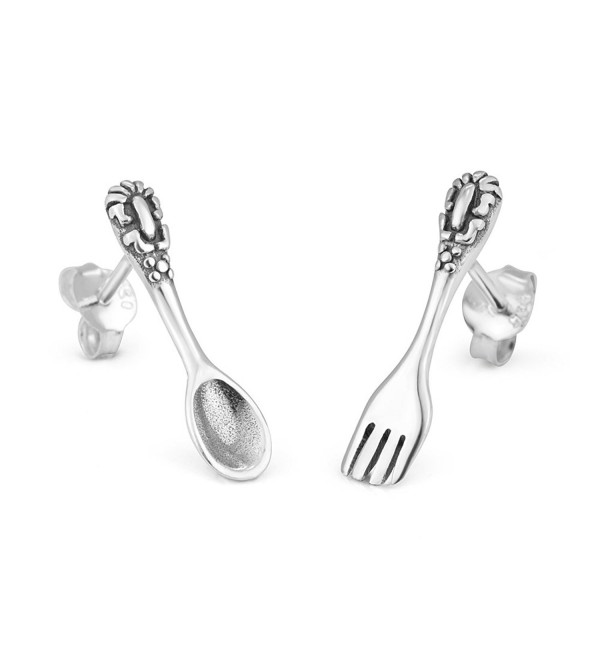 925 Oxidized Sterling Silver Vintage Tiny Little Spoon and Fork Post