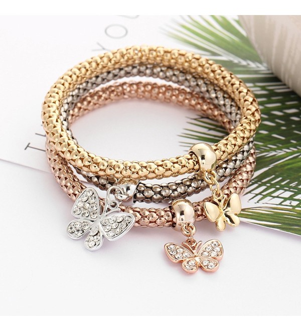 3pcs Stretch Bracelets Elastic Corn Chain Gold Plated Charm Bangles ...