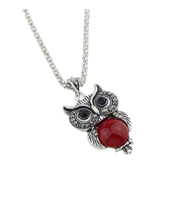 Ethnic Jewelry Set Antique Silver Chain Red Black Beads Owl Pendant ...