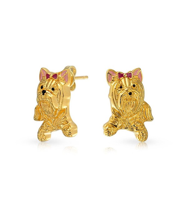 Bling Jewelry Yorkshire Terrier Dog Animal Stud earrings Gold Plated 18mm - CW11PUV52KJ