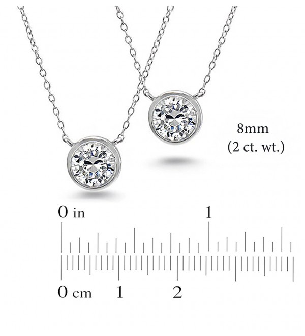 Solitaire CZ Pendant Necklace .925 Sterling Silver Round 8mm Gold Tone ...