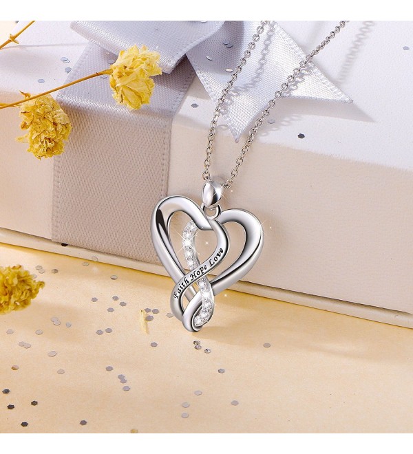 925 Sterling Silver Infinity Faith Hope Love Heart Pendant Necklace for ...