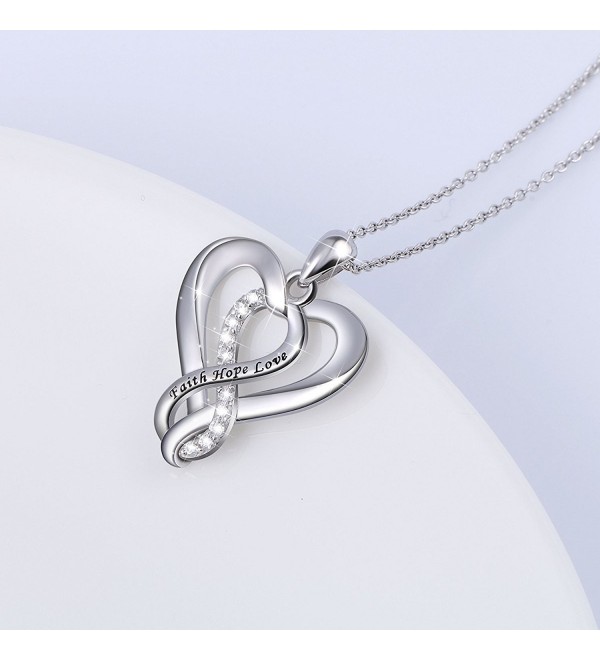 925 Sterling Silver Infinity Faith Hope Love Heart Pendant Necklace for ...