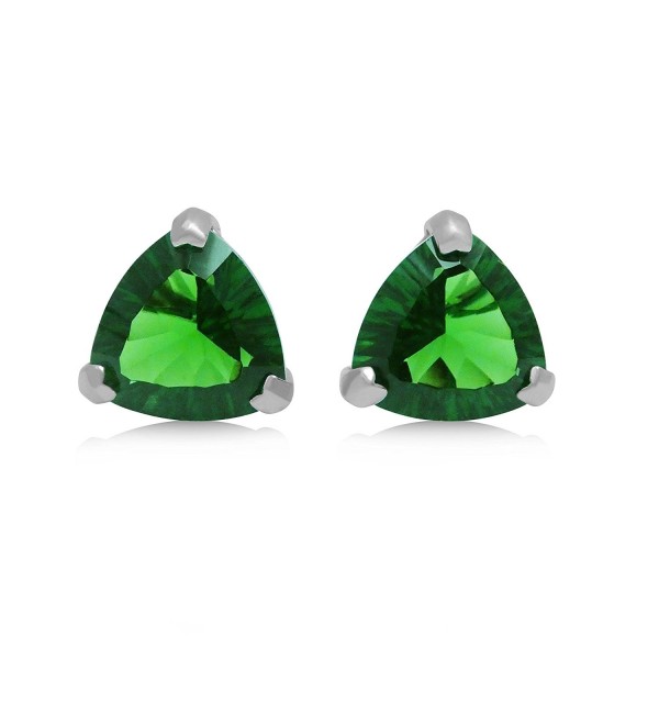 Helenite Triangle Gemstone Stud Earrings - 5.9 CT Gaia Stone - Claw Set ...