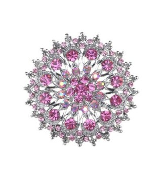 Alilang Pink Rose Rhinestone Crystal Royal Princess Crest Floral Wreath Bouquet Wedding Brooch Pin - CL114V6A7K3