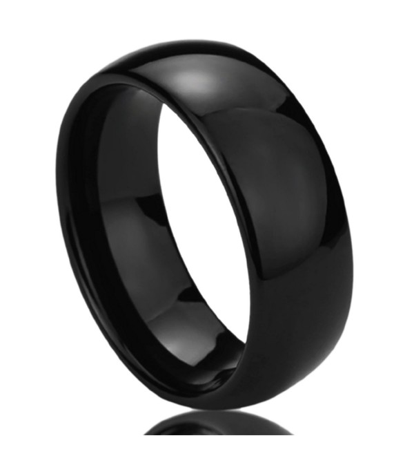 8MM Stainless Steel Mens Womens Rings Black High Polished Classy Domed ...