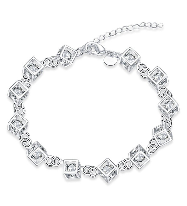 Zircon Cube Necklace and Earrings Bracelet Set Women Jewelry Silver ...