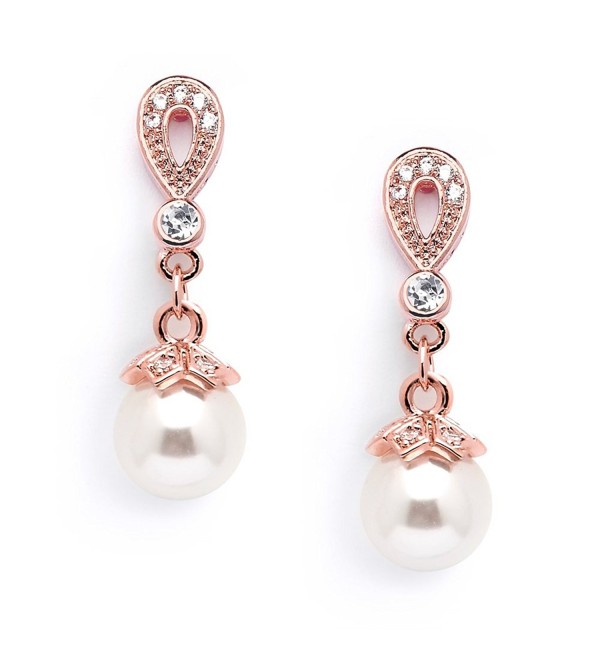 Mariell 14K Rose Gold Plated Vintage Wedding Glass Pearl Drop Clip On Earrings for Brides with CZ - C617Y4U4HW0