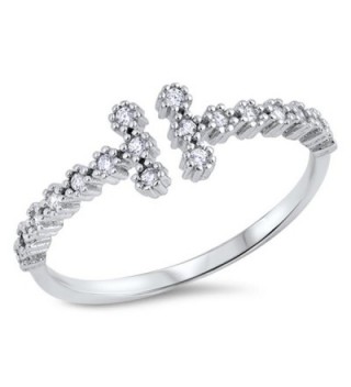 Clear CZ Open Bar Gap Ring New .925 Sterling Silver Cross Band Sizes 4-10 - CU12JPCL11R