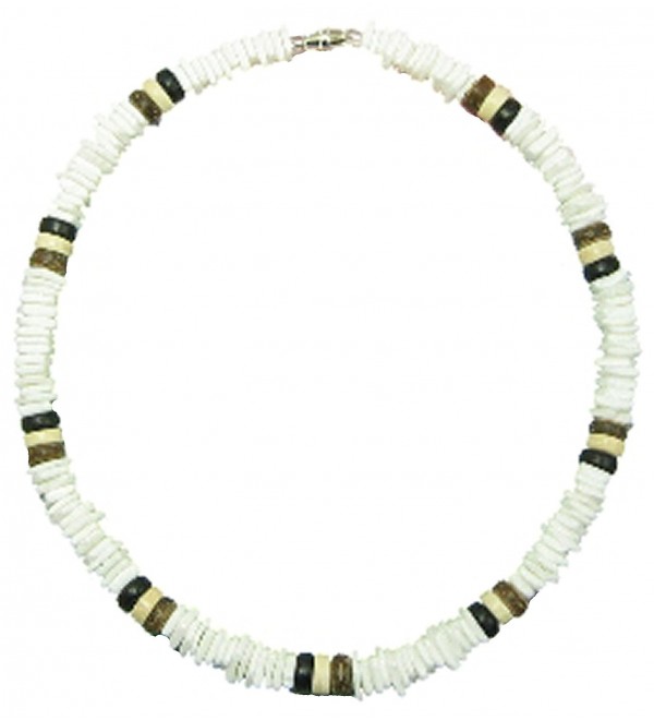 Native Treasure - 18" Puka Shell Necklace - White Rose Clam Chips and Wood Coco Beads - CZ111OPQKBP