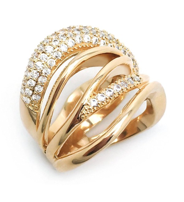 CZ Fashion Statement Ring Multi Rows Wide Band Gold Plated Women ...