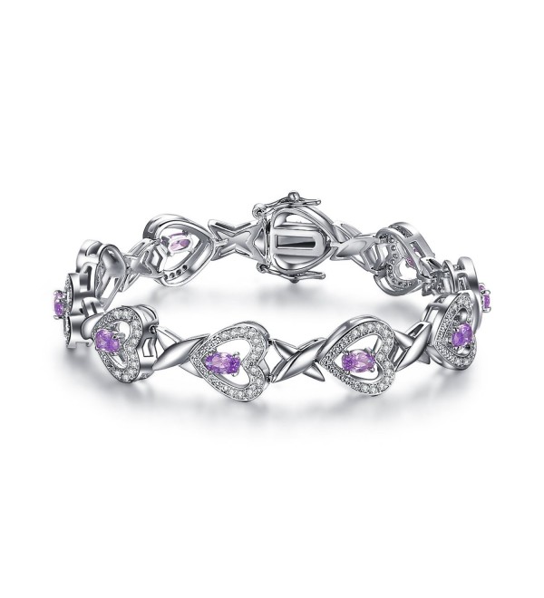 Foruiston "Infinity Heart" Created Amethyst Silver Bangle Bracelet for Women- 7'' - CR18690C652