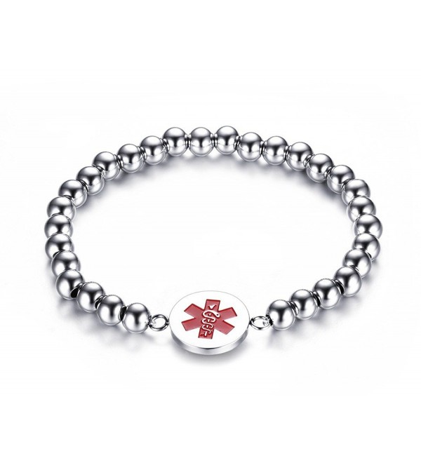 Free Engraving Vnox Stainless Steel Bead Chain Medical Alert ID Bracelet-8" - CA12ODMVWKC