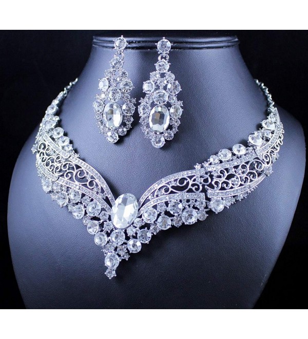 Vintage Austrian Rhinestone Crystal Necklace Earring Set Bridal Prom