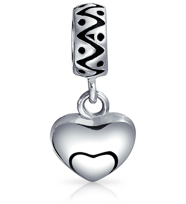 Bling Jewelry Swirl Heart Charm 925 Silver Love Pendant and Dangle Bead for European Bracelet - CN11834T7UV