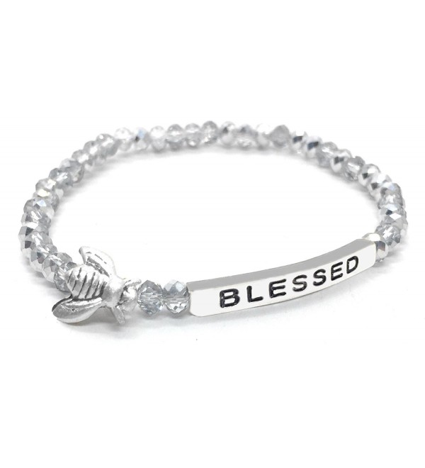 Bumble Bee Blessed Inspirational Quote Bracelet Bead Stacking Stretch Teen Girl Tween Woman - Silver - CB12O1NF55A