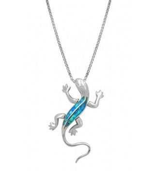 Sterling Silver Gecko Necklace Pendant with Simulated Blue Opal and 18" Box Chain - C9119BOYF45