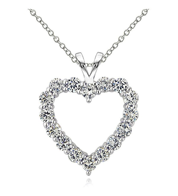 Sterling Silver Cubic Zirconia Open Heart Necklace - Sterling Silver - C512MAT5DFV