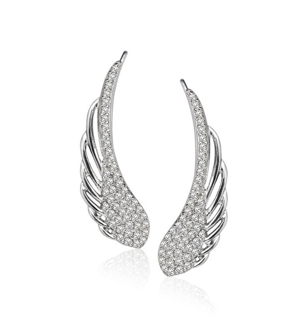 Sterling Silver Cubic Zirconia Angel Wings Ear Cuff Crawler Climber ...