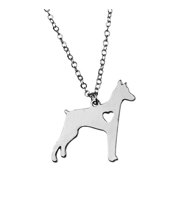 Art Attack Silvertone I Love My Dog Lover Heart Outline Doberman Pinscher Pincher Puppy Rescue Necklace - CJ185Z88GUT