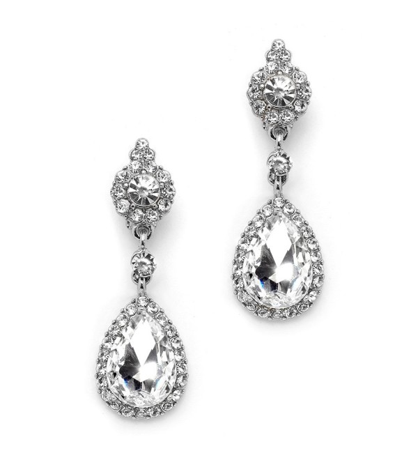 Mariell Silver Crystal Teardrop Chandelier Dangle Earrings for Weddings- Prom- Pageant & Bridesmaids - C712EM3HQMR