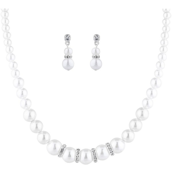 Lux Accessories Silvertone Faux Pearl Necklace Earrings Special Occasion Set 2PC - CS1867M0406