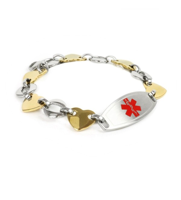 Medical Alert Bracelet for Women with Engraving- Gold Tone 316L Steel 1 ...