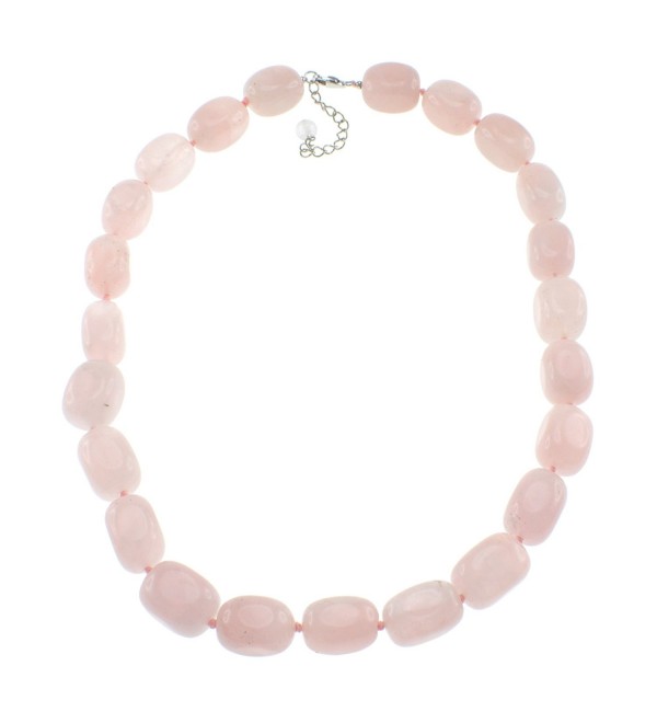 Pearlz Ocean Rose Quartz Beads Strand Necklace for Women with Sterling Silver Clasp - CG11JNHX82Z