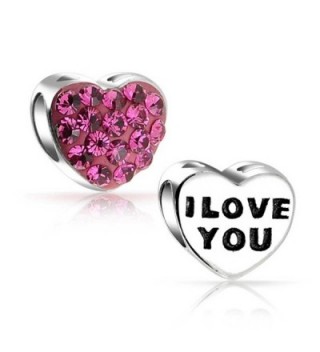 925 Silver Pink Crystal I Love You Heart Bead Charm - CK110F7T7LX