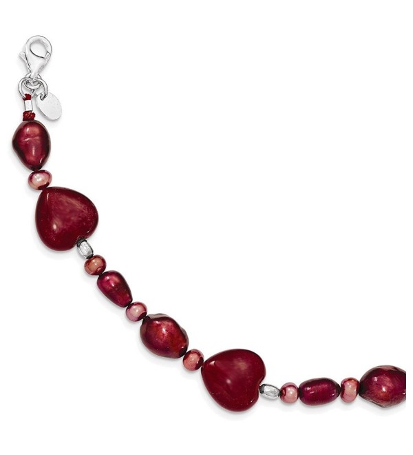 Sterling Silver Red Jade Hearts/FW Cultured Pearl Bracelet Length 7.5" - CB115QBNHEB