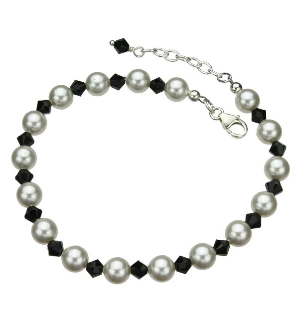 Sterling Silver Bracelet- Simulated Pearls Made with Swarovski Crystals 7"+1" Extender - CN11EGMMGYD