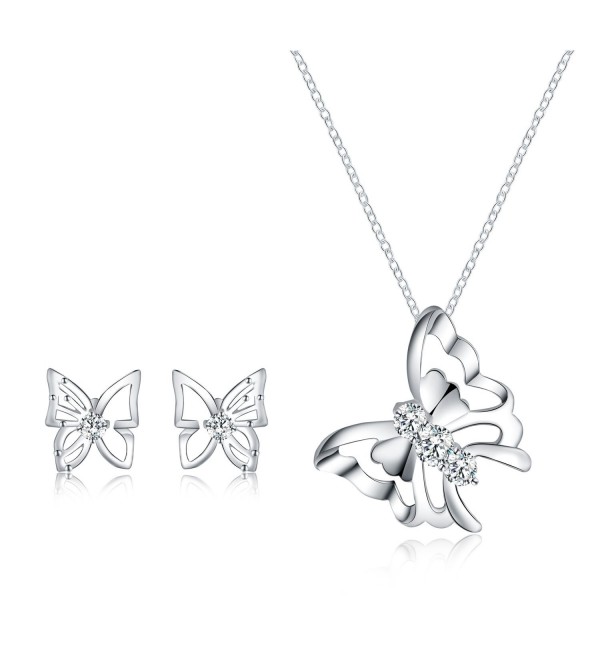 Jewelry Set - Butterfly Necklace Pendant Stud Earrings for Women Mom Teen  Girl - Fashion Gift 18K Gold