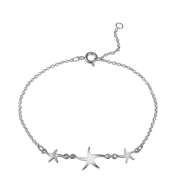 Three Lucky Charm Starfish .925 Sterling Silver Link Bracelet - C211PCYDOEZ