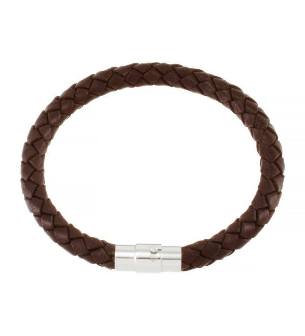 Magnetic 5mm Brown Braided Leather Wrist Bracelet 6.5" - C31165FHX9R
