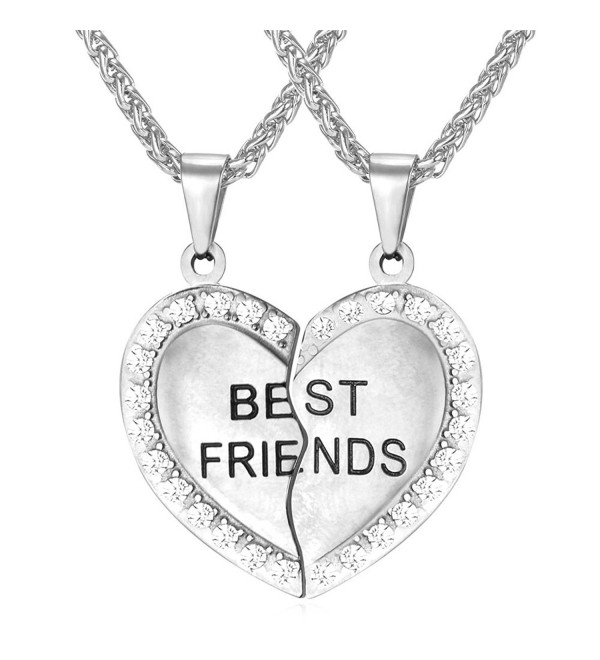 BFF Necklace For Girls Set of 2 Rhinestone Heart Shaped Friendship ...