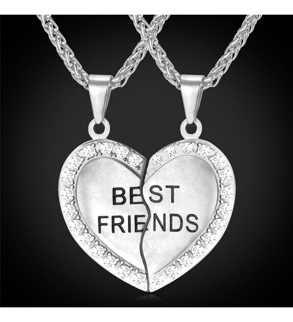 BFF Necklace For Girls Set of 2 Rhinestone Heart Shaped Friendship ...