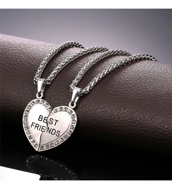 BFF Necklace For Girls Set of 2 Rhinestone Heart Shaped Friendship ...