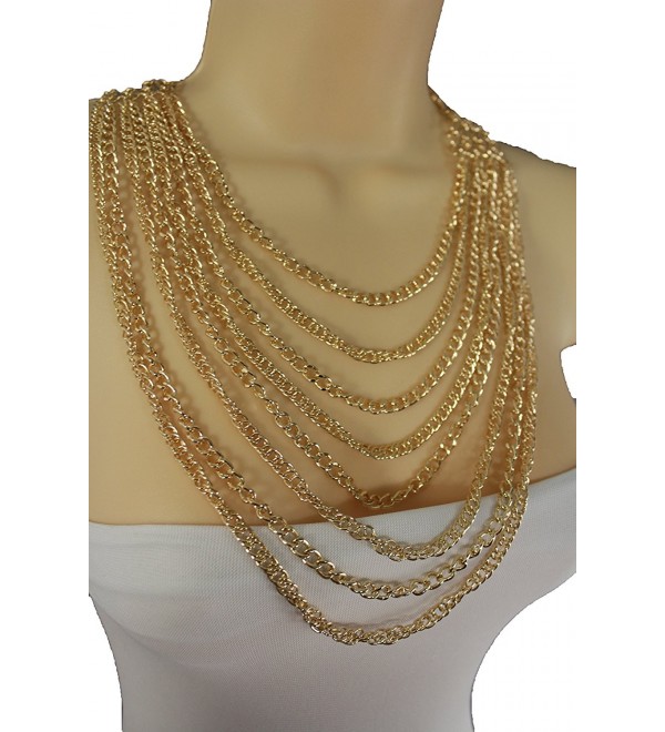 TFJ Women Metal Chain Links Fashion Jewelry Long 8 Strands Necklace ...