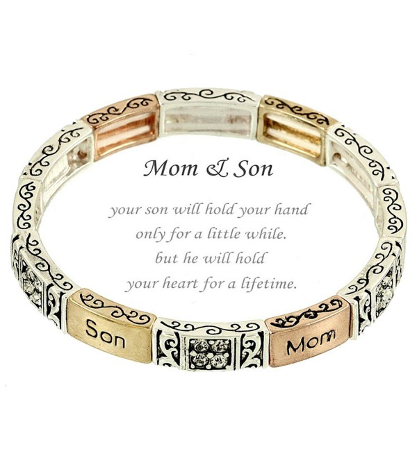 Beautiful Inspirational Tri Tone Mom & Son Blessing (Mother's Day) Stretch Bracelet (with Gift Box) - CW12FWQBK07