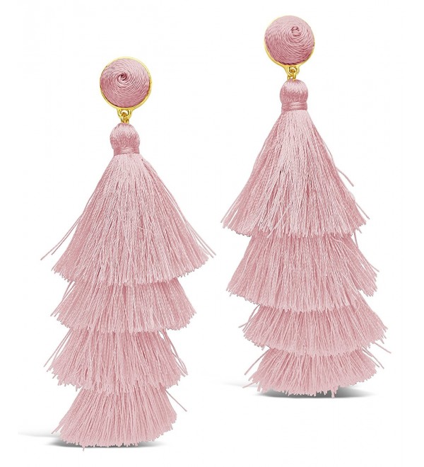 Fringe Multi Layered Gold Plated Tiered Dangle Drop Earrings - Blush ...