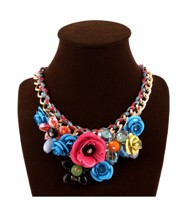 Women's Rose Flower Statement Necklaces Crystal Chokers - Blue+Rose ...