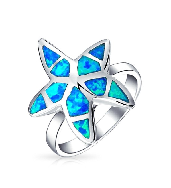 Bling Jewelry Synthetic Blue Opal Nautical Starfish Sterling Silver Ring - CX110OG5J3Z
