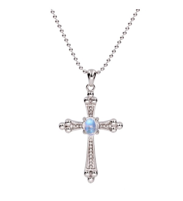 Natural Moonstone 925 Sterling Silver Cross Necklace 18