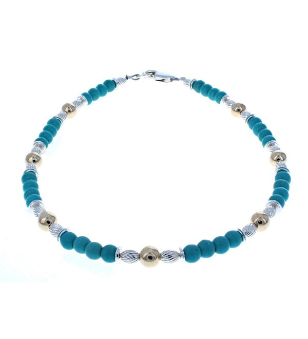 Womens Turquoise Magnesite- 14K Gold Filled & Sterling Silver Ladies Beaded Gemstone Anklet - C412NAZEGPP