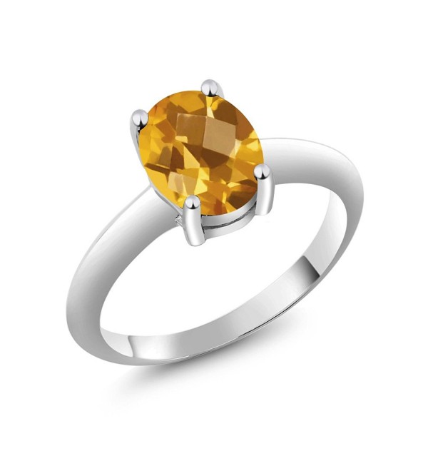 1.60 Ct Solitaire Checkerboard Yellow Citrine 925 Sterling Silver Engagement Ring - C011NCQQZ0F
